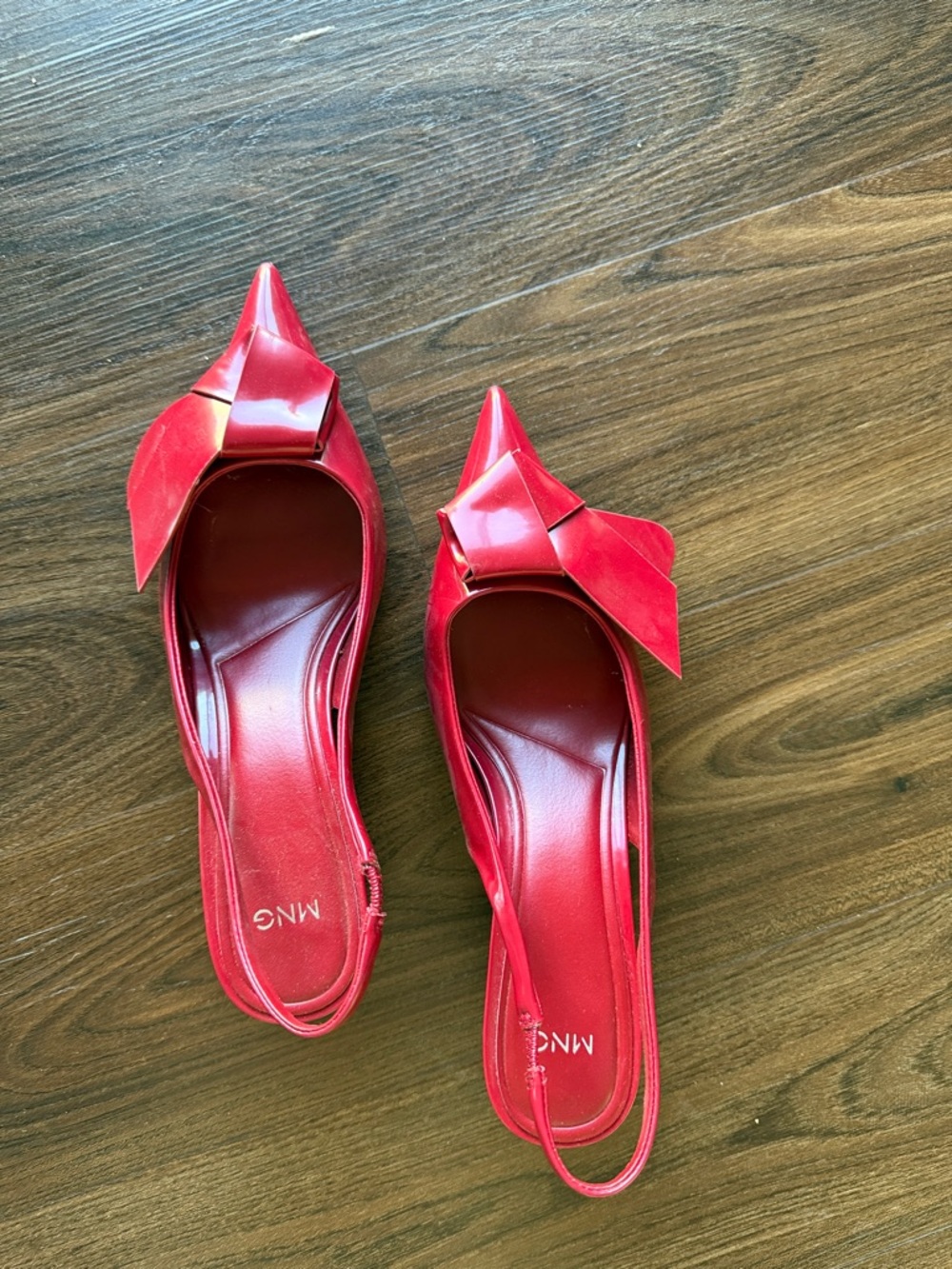 Mango Red Pointed Slingback Flats with Bow Accent
